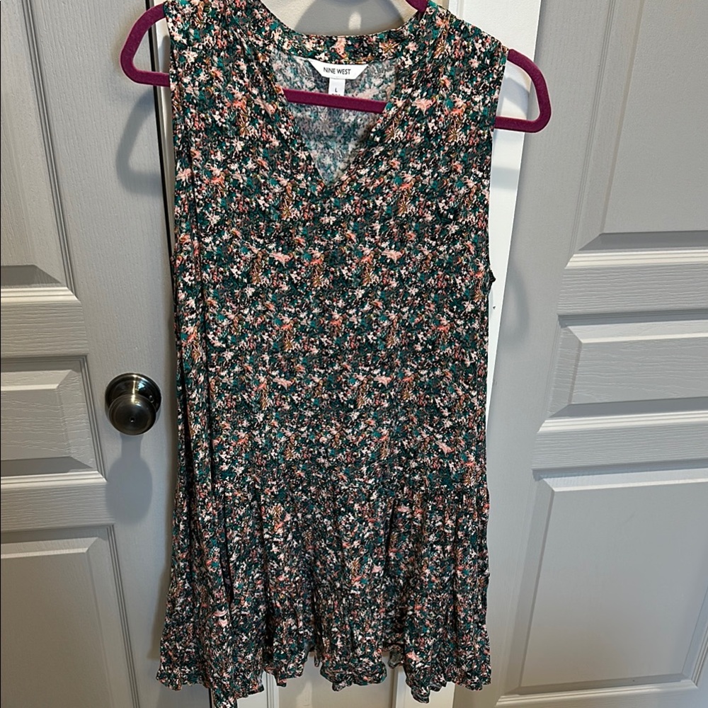 Nine West Button Down Floral Midi Dress - Green and Pink Sleeveless